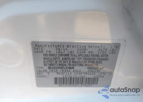 2015 Nissan Versa Note S Plus z USA, uszkodzony, nr VIN 3N1CE2CP6FL374629